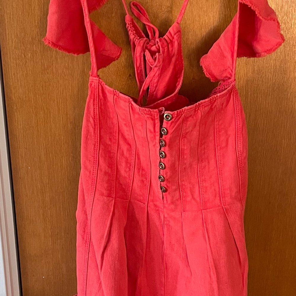 Rust Red Tie-Back Midi Dress with Flutter Sleeves - Picture 3 of 6